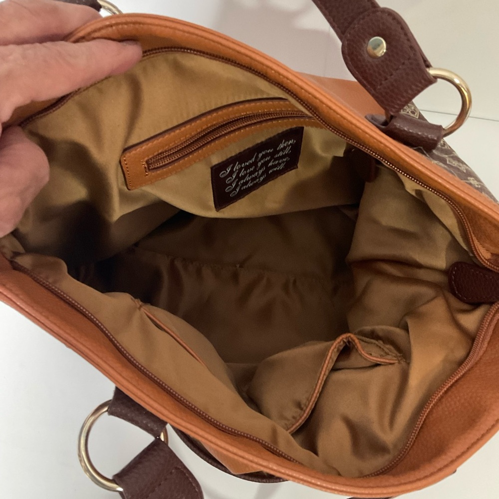 Jose Hess Faux Leather Madison Avenue Mocha Dual Strap Bag; Snap Front Pocket - Picture 10 of 15